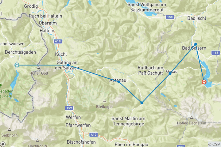 Karte von Salzalpensteig 2 - 8 Tage Vom Berchtesgadener Land in die Welterbe Region Salzkammergut. (8 Tage)