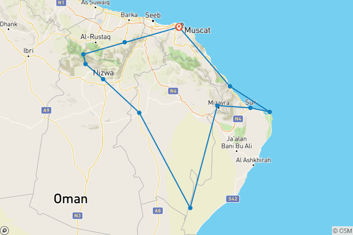 Mapa de Joyas de Omán: Un viaje privado de 8 días