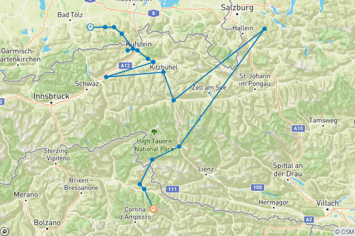 Map of At the Heart of the Alps: From Lake Tegernsee to the Three Peaks, Including Luggage Transfer