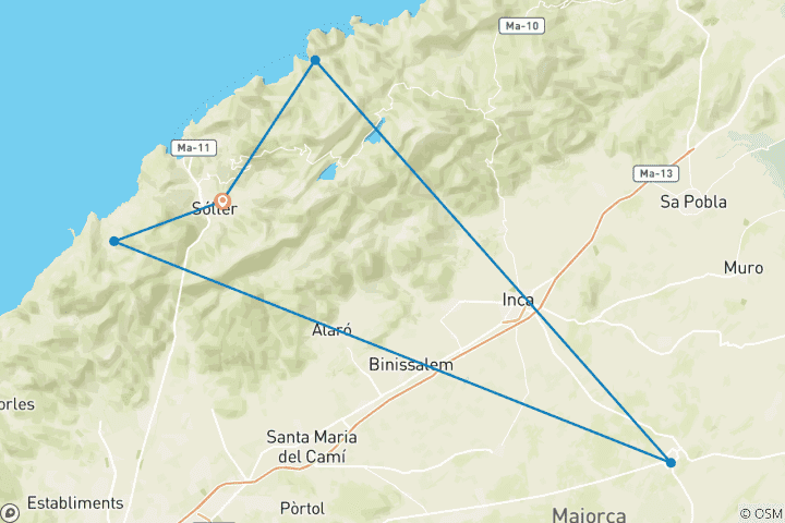 Karte von Mallorcas Westküste - Sternwandern im Tal der Orangen (7 Tage)