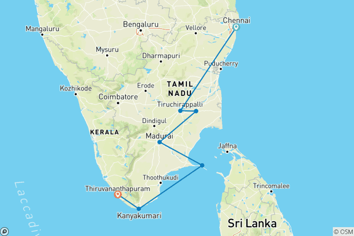 Map of Visite des temples du Tamilnadu - un circuit économique