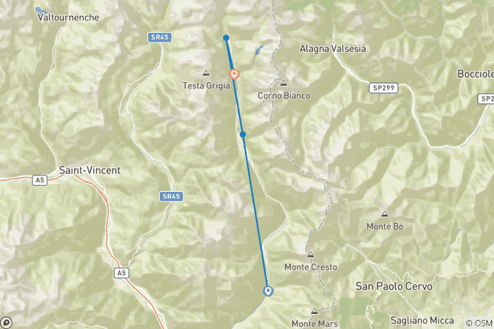 Carte du circuit Sentieri del LYS, randonnée vers le Mont Rose (8 jours)