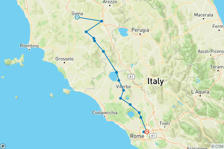 Karte von Via Francigena - Fahrrad fahren auf der Frankenstraße (9 Tage)