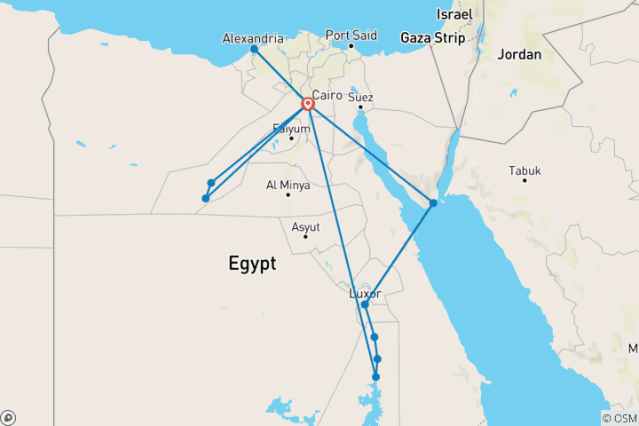 Kaart van 14 Dagen Caïro, Alexandrië, Nijlcruise & El Bahariya Oase, Sharm (Bezoek aan het GEM Museum)
