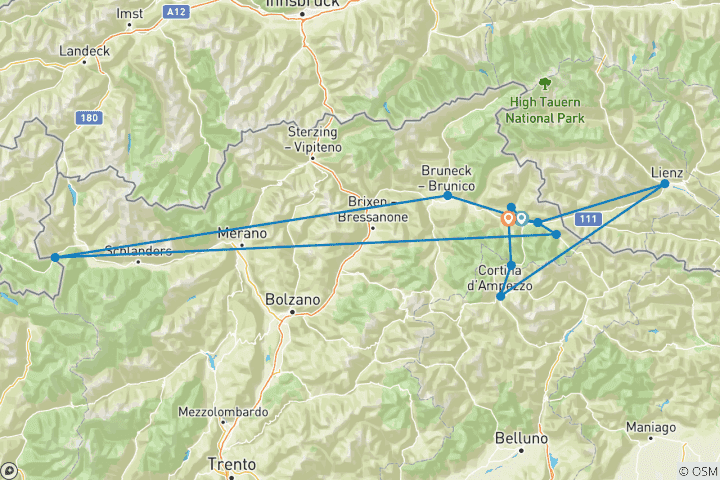Kaart van Italië - Rally Valley Fietsroute Dolomieten (7 dagen)