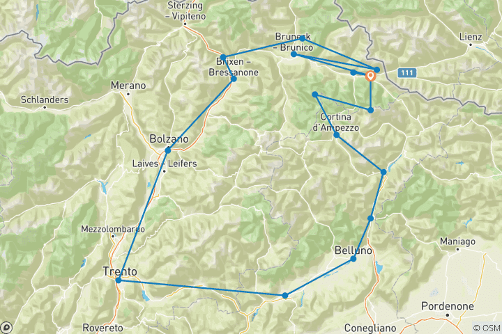 Kaart van Italië - Rond de Dolomieten voor fijnproevers (8 dagen)