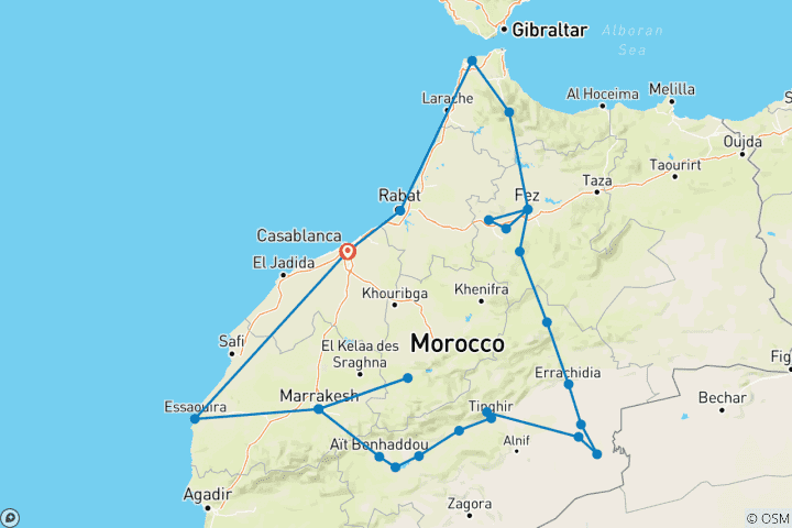 Carte du circuit Circuit privé de 14 jours au Maroc depuis Casablanca