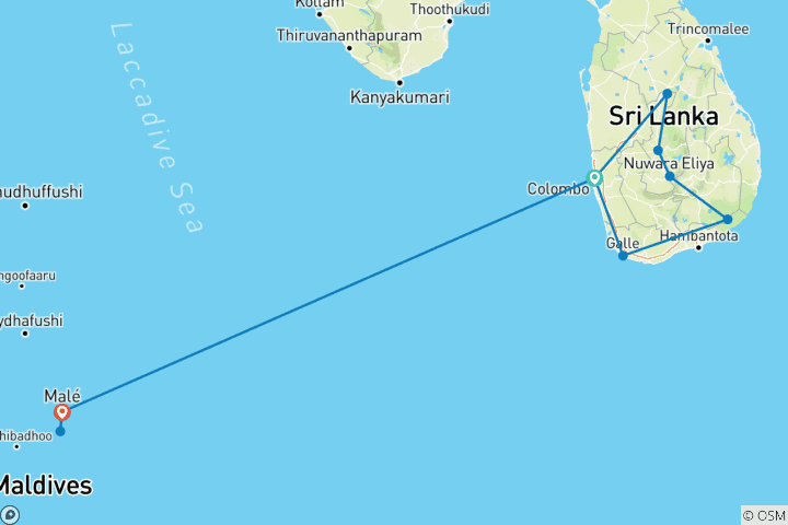 Carte du circuit Le meilleur du Sri Lanka avec les Maldives aventureuses et luxueuses