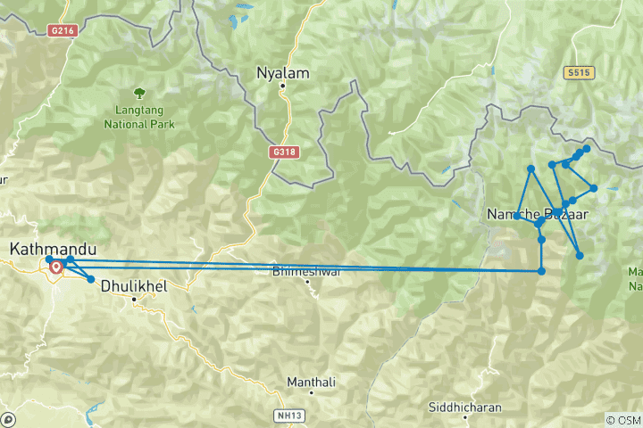 Kaart van Everest Drie Passen Trek - 19 Dagen