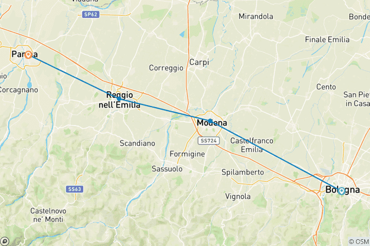 Map of Taste of Italy, Emilia-Romagna Culinary Cycling - Classic Self Guided 5day
