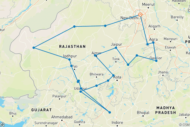 Map of North India Highlights Trip