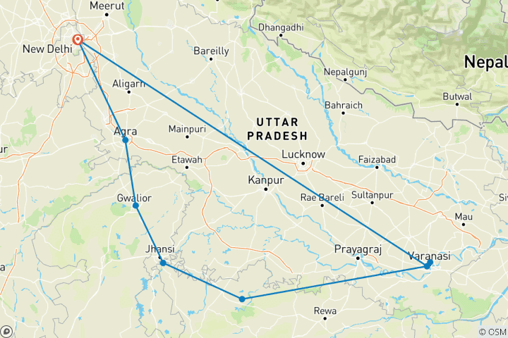 Carte du circuit Visite de Varanasi avec Agra