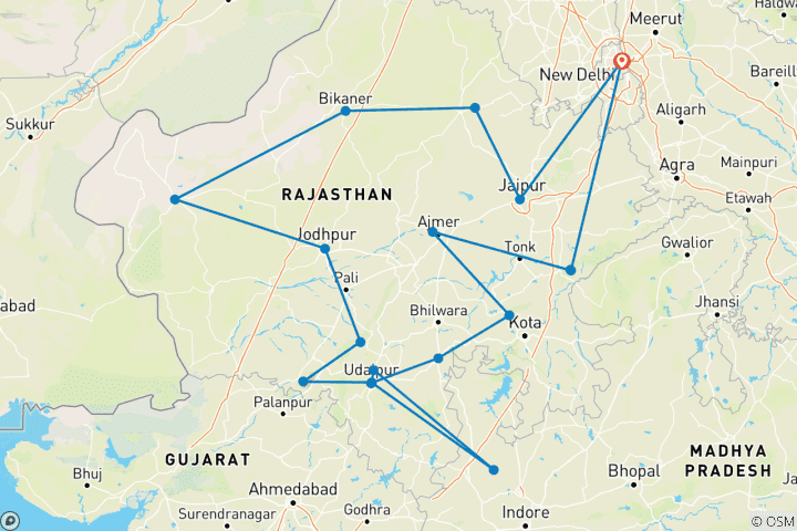 Karte von Rajasthan im Detail
