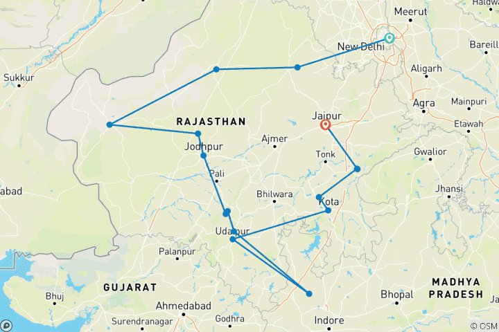 Kaart van Rajasthan Erfgoed India Tour