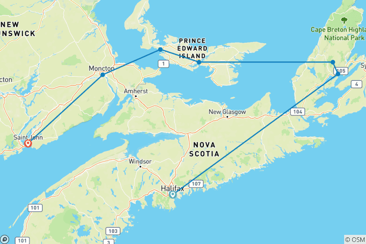Map of Best of the Canadian Maritimes (7 destinations) (8 destinations)