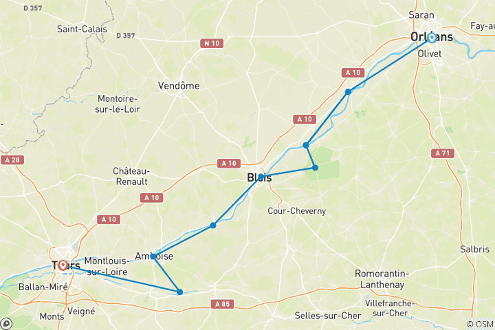 Karte von Die Schlösser der Loire short break - Highlights von Orléans nach Tours (6 Tage)