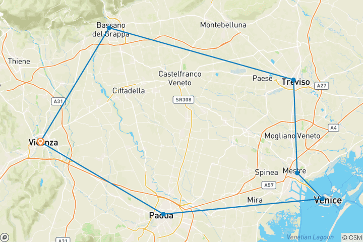 Kaart van Veneto – tussen villa's & prosecco-wijngaarden – 8 dagen