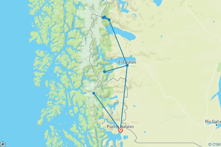 Carte du circuit Patagonie compacte - Voyage nature et randonnée de 13 jours dans les plus beaux parcs nationaux de Patagonie (13 jours)