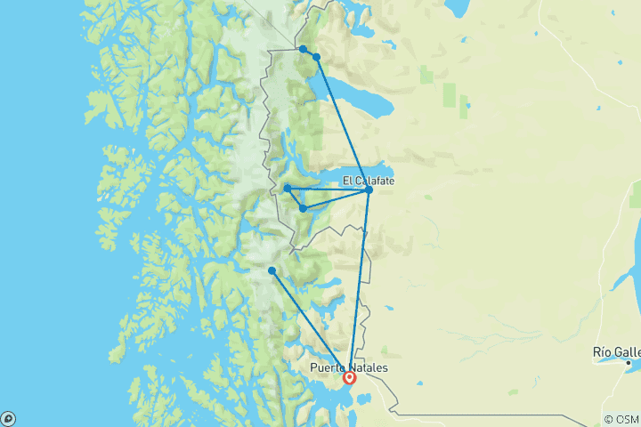 Carte du circuit Patagonie Active - Voyage Nature et Trekking à travers le Chili et l'Argentine 15 jours (15 jours)