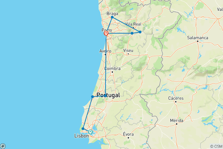 Carte du circuit Circuit en petit groupe au Portugal avec la vallée du Douro - 7 jours