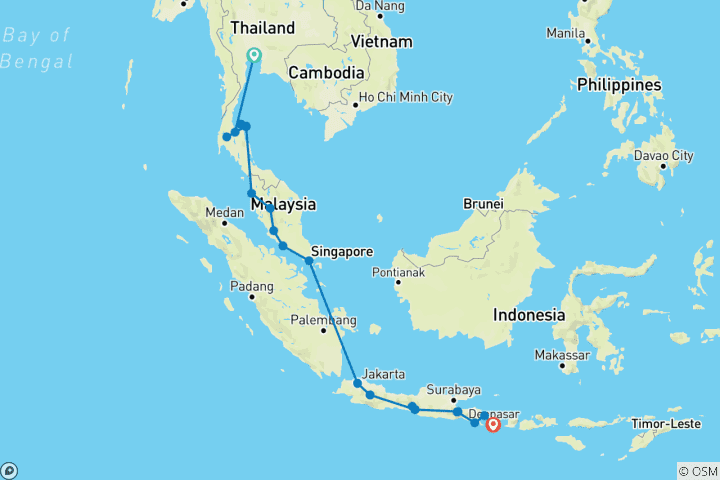 Carte du circuit De Bangkok à Kuta : marchés nocturnes et parcs nationaux
