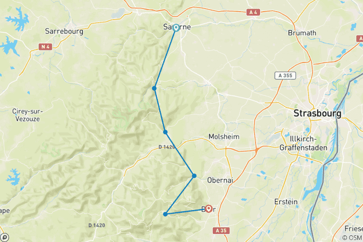 Carte du circuit Sur les traces du Moyen Âge - de Saverne à Barr (7 jours)