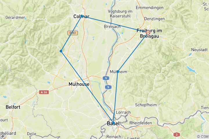 Carte du circuit Sud Alsace - Circuit des Trois Frontières 8 jours (8 jours)