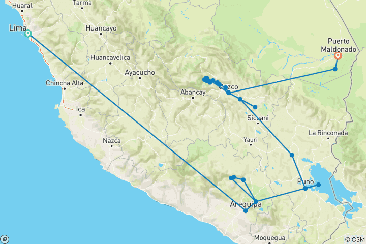 Carte du circuit Traversée des Andes et de l'Amazonie