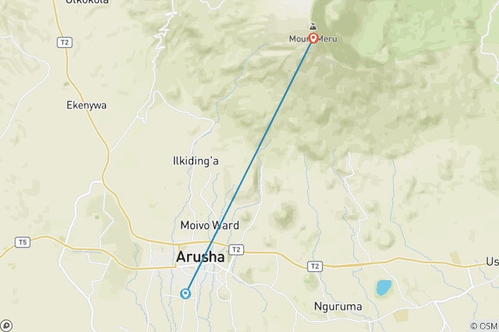 Karte von 4 Tage Mittelklasse-Safari auf den Mount Meru