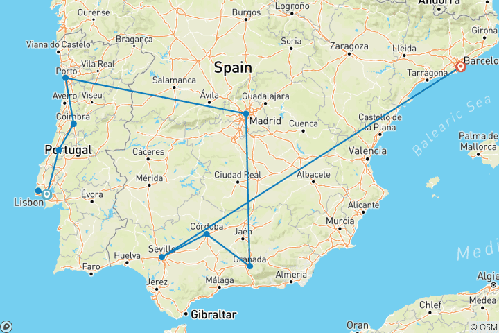Carte du circuit Le meilleur de l'Espagne et du Portugal