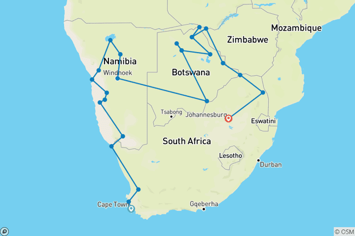 Carte du circuit Circuit découverte dans le sud de l'Afrique : Le Cap, les chutes Victoria et le parc national Kruger