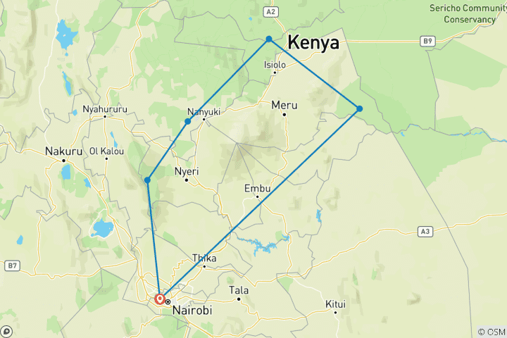 Karte von Kenia Private Flitterwochen Safari 10 Tage