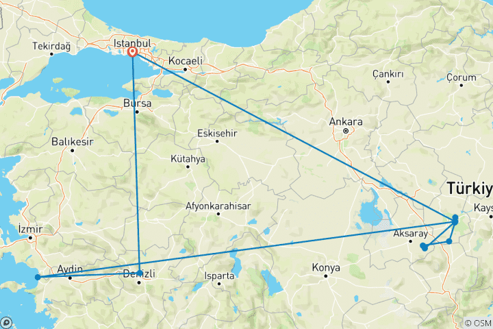 Kaart van Culturele Driehoek van Turkije - 8 dagen