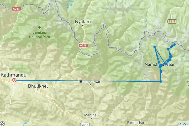 Mapa de Dormir en el campamento base del Everest