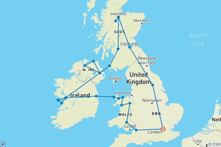 Kaart van Verenigd Koninkrijk & Ierland: Panorama's & Pubs