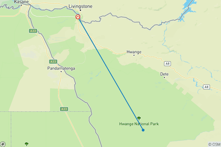 Map of Tailor-Made Private Zimbabwe Victoria Falls Adventure, Daily Departure