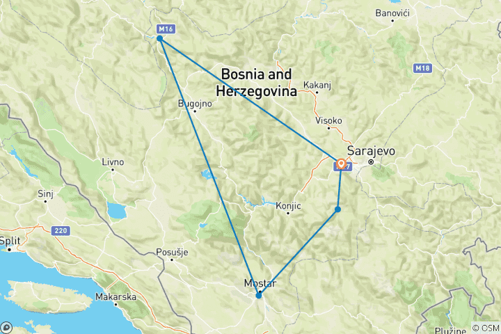 Carte du circuit Aventure en Bosnie-Herzégovine (5 destinations)