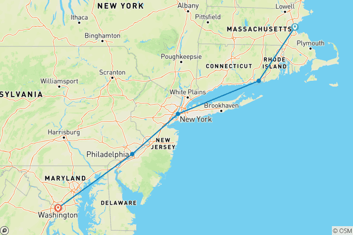 Carte du circuit Le meilleur de la côte Est 9 jours