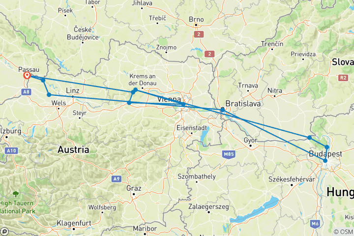 Carte du circuit MS Vivienne - La valse du Danube à vélo + en bateau (8 jours)