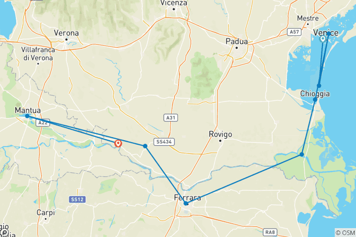 Carte du circuit De Venise à Mantoue à vélo et en bateau à bord du Vita Pugna (8 jours)