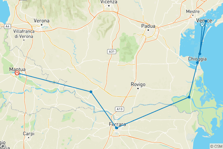 Carte du circuit De Venise à Mantoue à vélo et en bateau à bord de l'Ave Maria (8 jours)