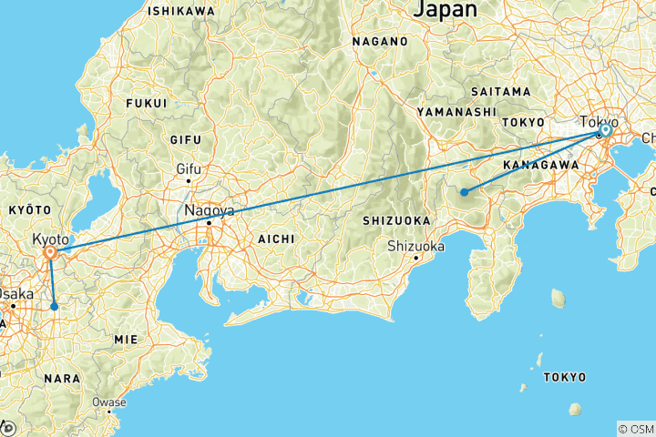 Karte von Unabhängige Stadtaufenthalte in Tokio & Kyoto