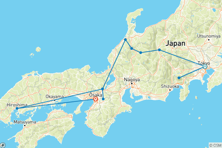 Carte du circuit Visions du Japon avec Hiroshima et Osaka