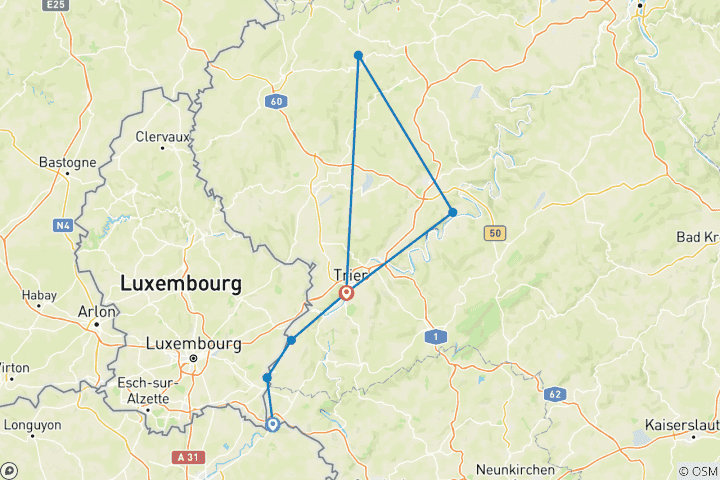 Carte du circuit Mosel- & Eifelsteig - De Perl à Trèves en 7 jours (7 jours)