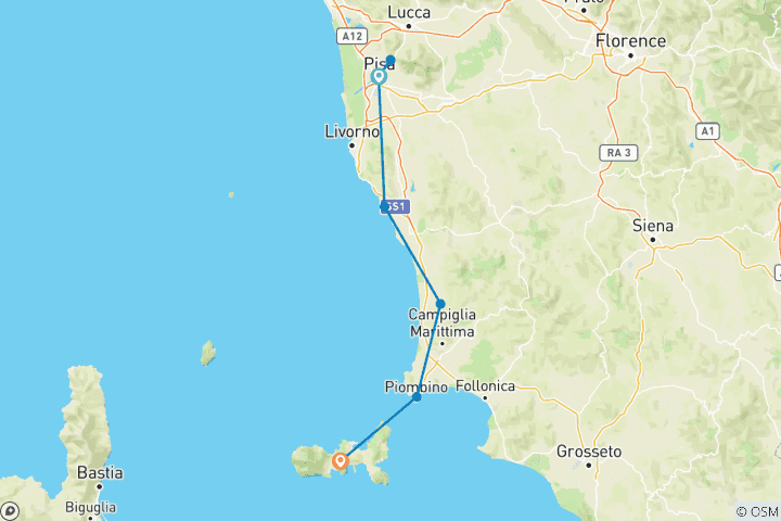 Mapa de Costa Toscana - Tras las huellas de los etruscos de Pisa a Elba (8 días)