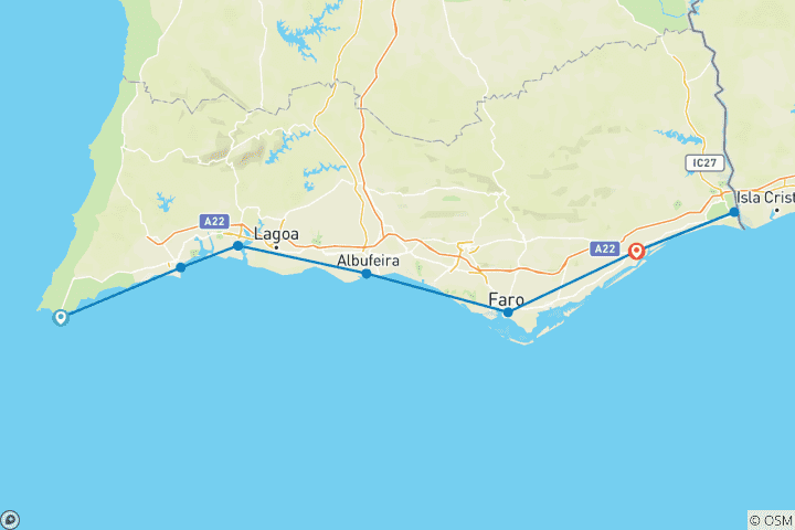 Carte du circuit Algarve : Sagres - Tavira - Le long de la côte de rêve du Portugal (8 jours)