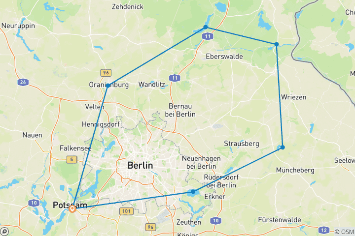 Karte von Berlin: Havel, Oder, Spree Rundtour (8 Tage)