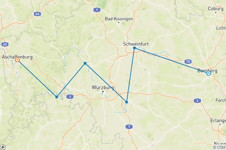 Carte du circuit Main : La sportive de Bamberg à Aschaffenburg (7 jours)