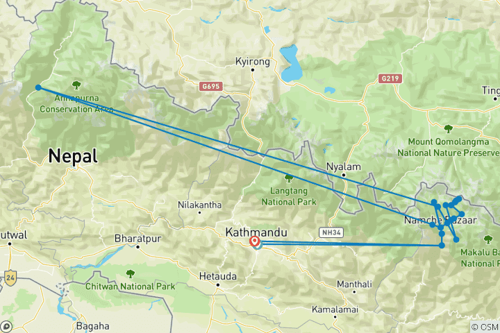 Karte von 18 Tage Everest Drei Hochpässe Trekking