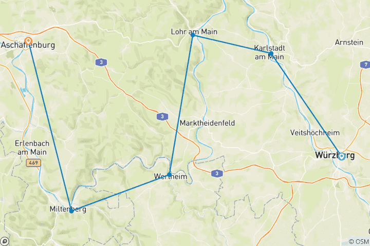 Map of Main: Stroll from Würzburg to Aschaffenburg (7 days)